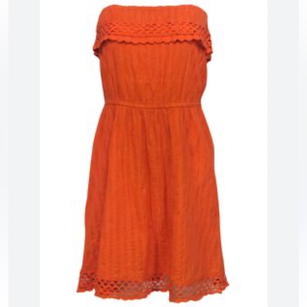 Trina Turk Orange Strapless Mini Dress with Crochet Trim Size 8